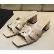 Saint Laurent Slide Heel Sandal In Leather With Intertwining Straps Apricot 2018