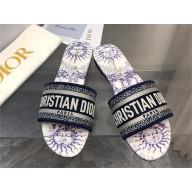 Dior Embroidered Cotton and White and Blue Toile de Jouy Soleil Motif Dway Slide 2024