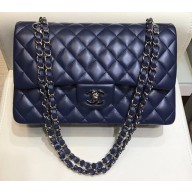Chanel Classic Flap Medium Bag A1112 Navy Blue in Original Leather with Silver/ Hardware 2018