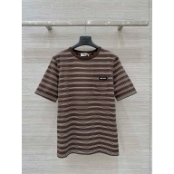 MIU MIU BROWN Logo striped T-shirt 2025