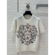 DIOR Ecru Cashmere Knit with Multicolor Amour 1947 Motif Dioramour Short-Sleeved Embroidered Sweater 2025