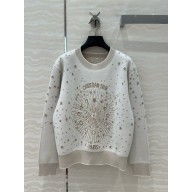 DIOR Ecru Cashmere-Blend Knit with Gold-Tone Dior Astral Motif Embroidered Sweater 2025