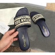 dior deep blue Embroidered Cotton Dway Slide 2023