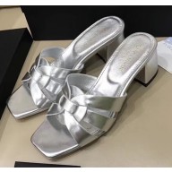 Saint Laurent Heel Slide Sandal In Leather With Intertwining Straps Silver 2018
