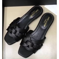 Saint Laurent Slide Sandal In Leather With Intertwining Straps Black 2018