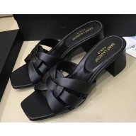 Saint Laurent Slide Heel Sandal In Leather With Intertwining Straps Black 2018