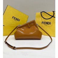 Fendi First Midi bag in brown patent leather 2023