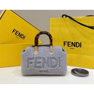 Fendi By The Way Mini Boston bag Light grey sheepskin 2023