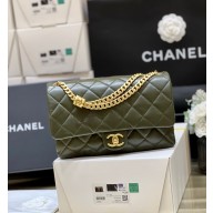 chanel Lambskin & Gold-Tone Metal Flap Bag AS3609 ARMY GREEN 2022(ORIGINAL QUALITY)