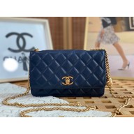 chanel NAVY BLUE Lambskin & Gold-Tone Metal Wallet on Chain bag AP3043 2022