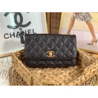 chanel black Lambskin & Gold-Tone Metal Wallet on Chain bag AP3043 2022
