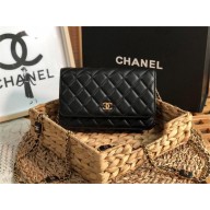 chanel Lambskin & Gold-Tone Metal Wallet on Chain Bag AP2923 BLACK 2022