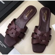 Saint Laurent Slide Sandal In Leather With Intertwining Straps Burgundy 2018