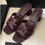 Saint Laurent Heel Slide Sandal In Leather With Intertwining Straps Burgundy 2018
