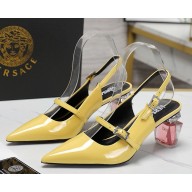 Versace Patent Leather Slingback Pumps with Bottle Heel yellow 1115-2024