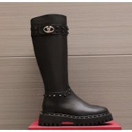 Valentino Garavani  Rockstud-embellished knee-high leather boots black 1114-2024