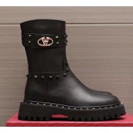 Valentino Garavani  Rockstud-embellished  leather ankle boots black 1114-2024