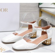 Dior Icon patent leather Mary Janes heel 4cm white 1114-2024