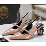 Versace Patent Leather Slingback Pumps with Bottle Heel nude pink 1115-2024