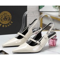 Versace Patent Leather Slingback Pumps with Bottle Heel white 1115-2024