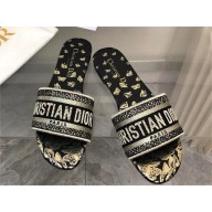 Dior black and Gold-Tone Gradient Butterflies Embroidered Cotton with Metallic Thread Dway Slide 2024