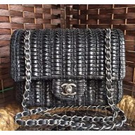 CHANEL MEDIUM EMBROIDERED LAMBSKIN FLAP BAG BLACK