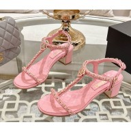 Chanel Sandals Lambskin & Metal G46109 pink heel 5cm 2025
