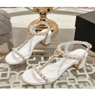 Chanel Sandals Lambskin & Metal G46109 white heel 5cm 2025