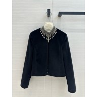 DIOR BLACK VELVET Embroidered Cropped Jacket 2024
