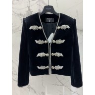 BALMAIN black crystal-embellished velvet jacket 2024