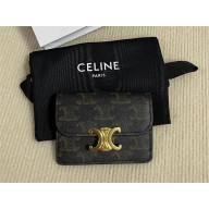 CELINE CARD HOLDER WITH FLAP TRIOMPHE in Triomphe Canvas Tan 10I582 2023