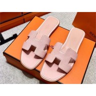 Hermes Oran Flat slippers in epsom leather rose porcelaine 
