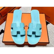 Hermes Oran Flat slippers in swift leather bleu cameo 