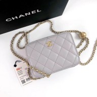 CHANEL AS2463 SHEEPSKIN CAMERA CASE gray 2022