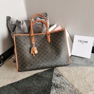 CELINE HORIZONTAL CABAS IN TRIOMPHE CANVAS AND CALFSKIN TAN