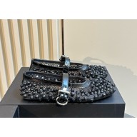 Alaia Ballet Flats in Fishnet and Patent Leather with Pyramid Studs Black 2024  