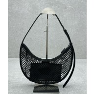Alaia ONE PIECE DEMI LUNE BAG IN FISHNET PYRAMIDS Small shoulder bag with pyramid-shaped studs black 2024