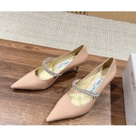 Jimmy Choo Bing embellished patent leather pumps nude pink heel 5cm 1104-2024