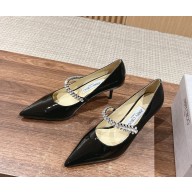 Jimmy Choo Bing embellished patent leather pumps black heel 5cm 1104-2024