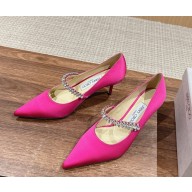 Jimmy Choo Bing embellished Fuchsia Satin pumps heel 5cm 1104-2024