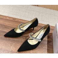 Jimmy Choo Bing embellished suede leather pumps black heel 5cm 1104-2024