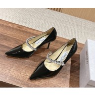 Jimmy Choo Bing embellished patent leather pumps black heel 7cm 1104-2024