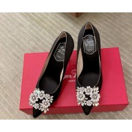 roger vivier Efflorescence Pumps Silk blend satin with Crystal buckle black 1104-2024