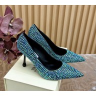 Jimmy Choo heel 8.5cm Pumps with blue Crystal Embellishment  1102-2024 
