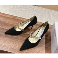 Jimmy Choo Bing embellished suede leather pumps black heel 7cm 1104-2024