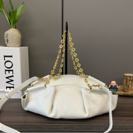 LOEWE Small Paseo bag in shiny nappa calfskin with chain white 2024