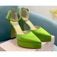 Mach & Mach Heel 12.5cm Platform 3cm Satin Sandals Green 2022