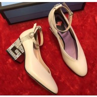 Gucci Mid-Heel 7cm Pumps With Crystal G Heel 548853 Nude 2019