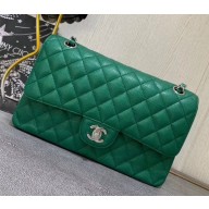 Chanel 1112 Caviar Medium Classic Flap Bag Green with silver hardware