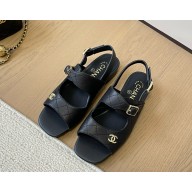 Chanel Goatskin CC logo flat sandals Black 1217-2024
